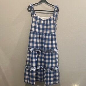J Crew Blue White Gingham Tiered Sundress Size M size Medium